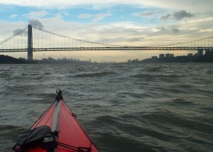 Downtown in sight under the George Washington Bridge