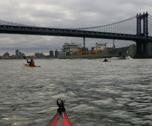 Paddling in the East River traffic (photo by Vlad B)