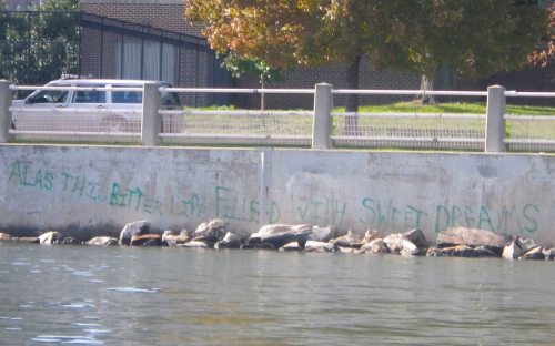 Poetic graffiti in the East River Poetic graffiti in the East River