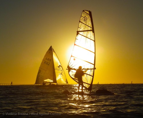Backlit windsurfer